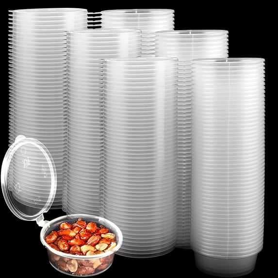 250 Set Reusable Disposable Plastic Portion Cups with Attached Hinged ...