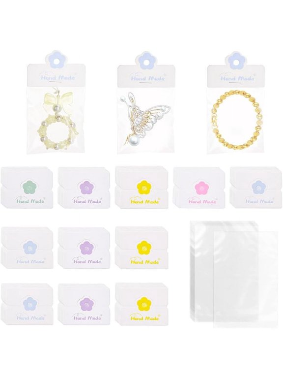 250 Sets Jewelry Package Bags 5 Colors Jewelry Display Bags with Folded Card Jewelry Display Pouch for Small Business Jewelry Packaging Supplies for Bracelet Earring Hair Band Keychain