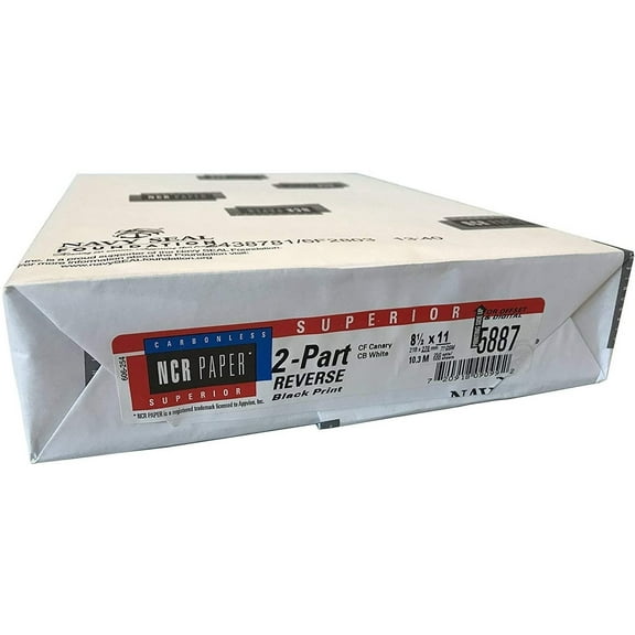 250 Sets, NCR Paper, 5887, Collated 2 Part White, Canary, Letter Size Carbonless Paper Appleton 4 Pack