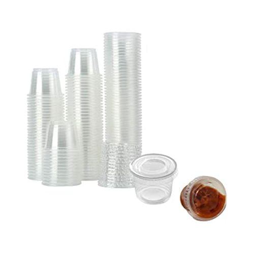 250-Set Clear Plastic Disposable Portion Cups with Lids, 1 oz Condiment & Sauce Cups