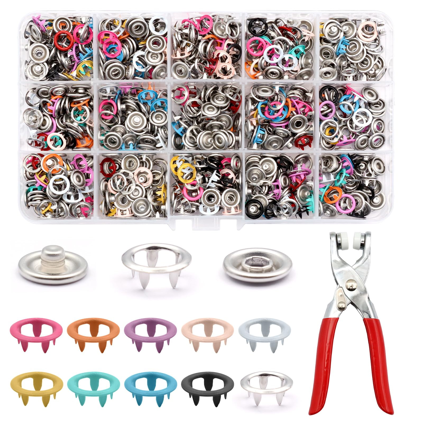 SPOKKI 250 Sets Colorful Snap Button Set With Pliers, Metal Snap