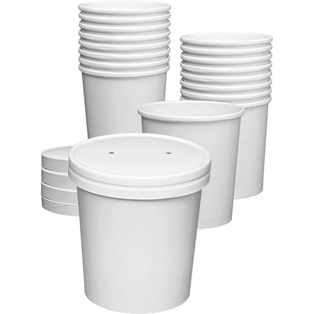 250 Sets White Paper Food Containers With Vented Lids, To Go Hot Soup