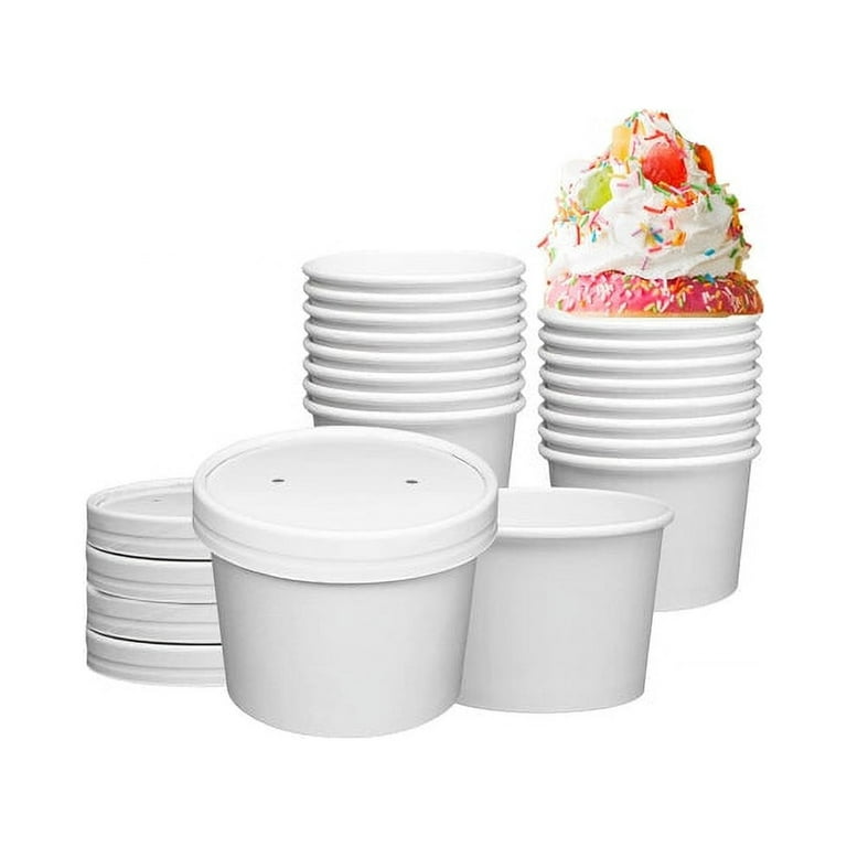 250 Sets White Paper Food Containers With Vented Lids, To Go Hot Soup  Bowls, Disposable Ice Cream Cups