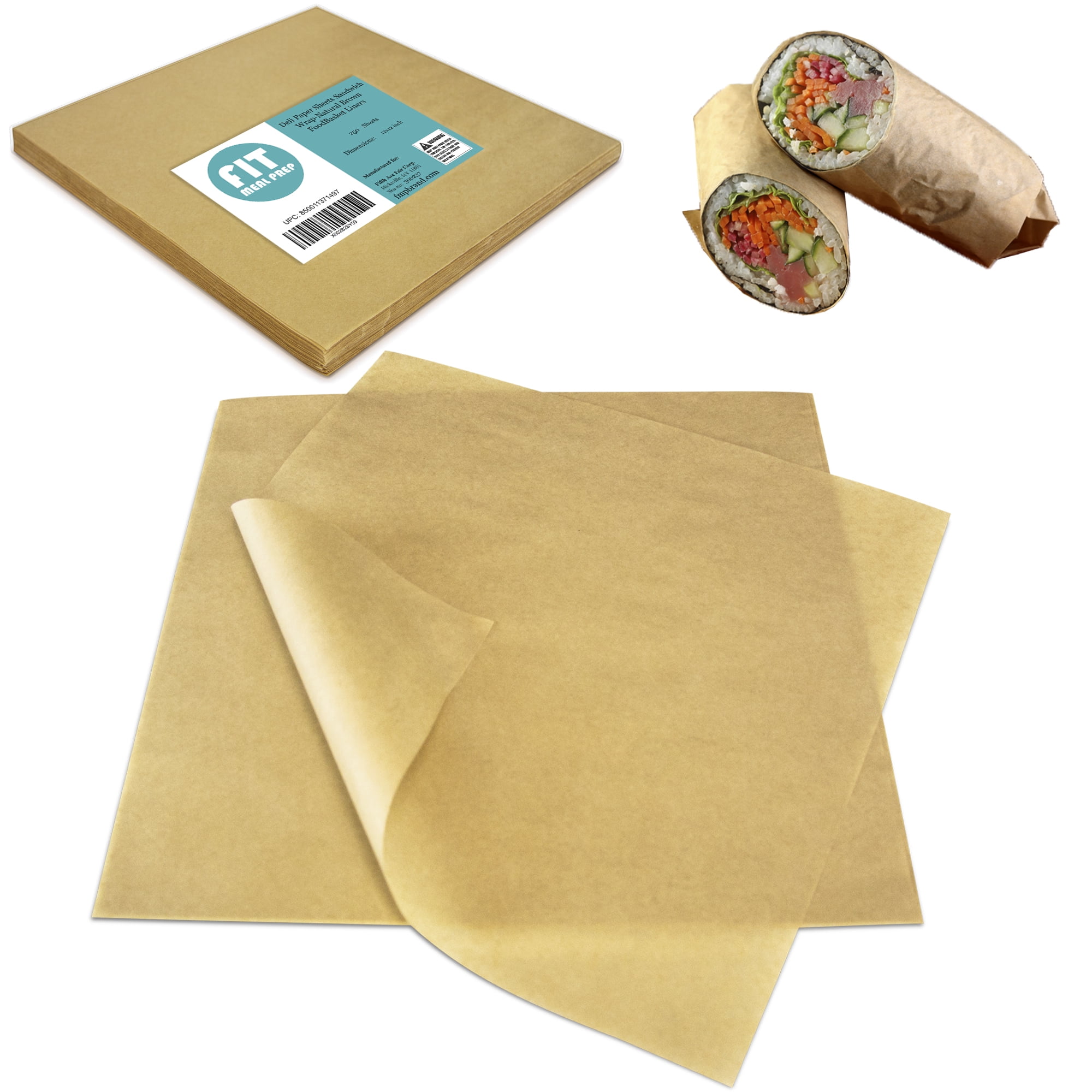 [250 Sheets] 12x12 Inch Kraft Deli Paper Sheets Sandwich Wrap - Natural  Brown Food Basket Liners, Grease Resistant Wrapper for Pastries, Cookies