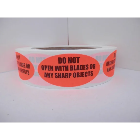 250 Stickers 1X2 Oval Label Do Not Open With Blades Or Any Sharp Objects Red