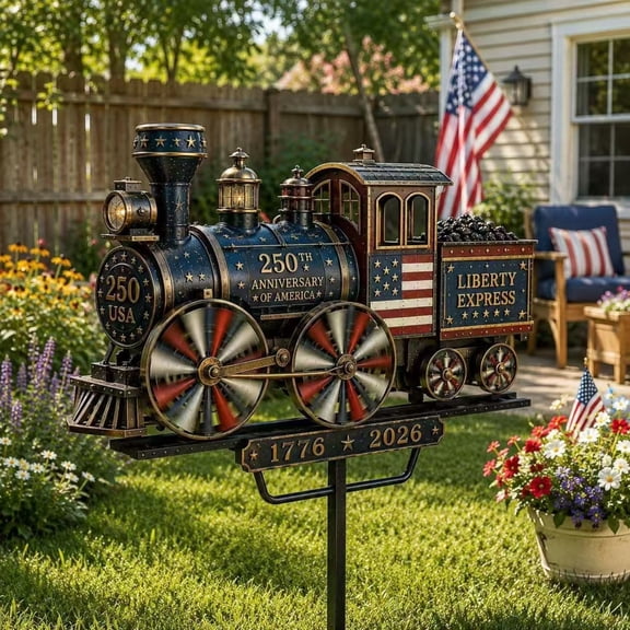 250 Train Garden Wind Spinner, Liberty Express Train Wind Spinner, Patriotic USA 250th Anniversary Metal Garden Decor, 1776-2026 Outdoor Lawn Patio Decoration, Veterans & Independence Day Gift(1pcs)