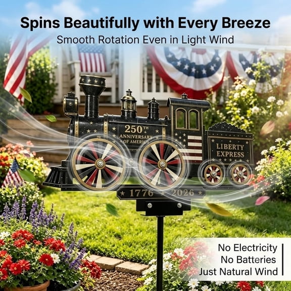 250 Train Garden Wind Spinner, Liberty Express Train Wind Spinner, Patriotic USA 250th Anniversary Metal Garden Decor, 1776-2026 Outdoor Yard Lawn Patio Decoration for Veterans and Independence Day