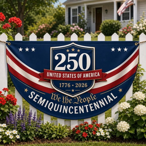 250 United States Of America Semicircle Flag, Patriotic 1776 2026 Fan Bunting, Custom Semiquincentennial Flag, 4th Of July Decor 18x36in