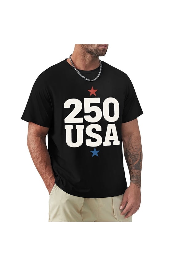 250 Usa Men's T-Shirts Short Sleeve Crew Neck T Shirts Tee Large