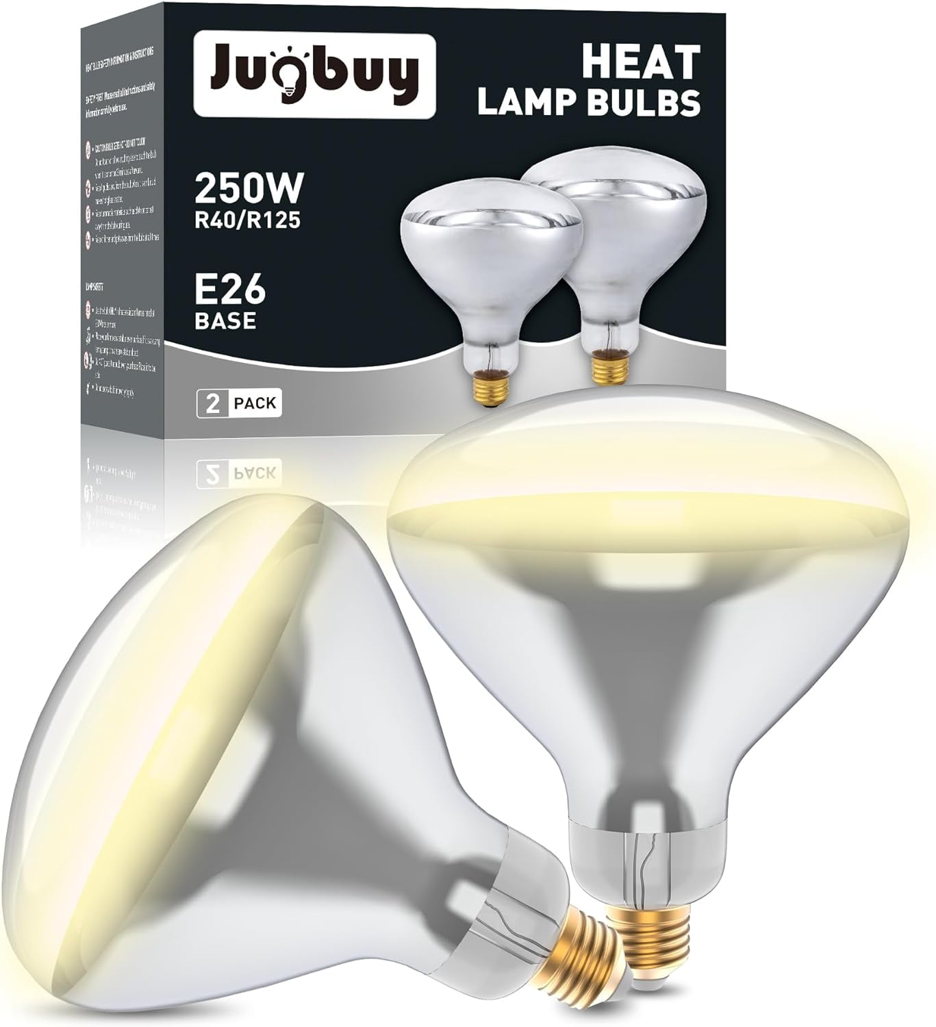 250 Watt Heat Lamp Bulbs, Clear Incandescent Heating Outdoor Light Bulb for Bathroom, Chickens, Chicks, Ceiling, Reptile, Food, Plants, Medium E26 Base - 2 Pack