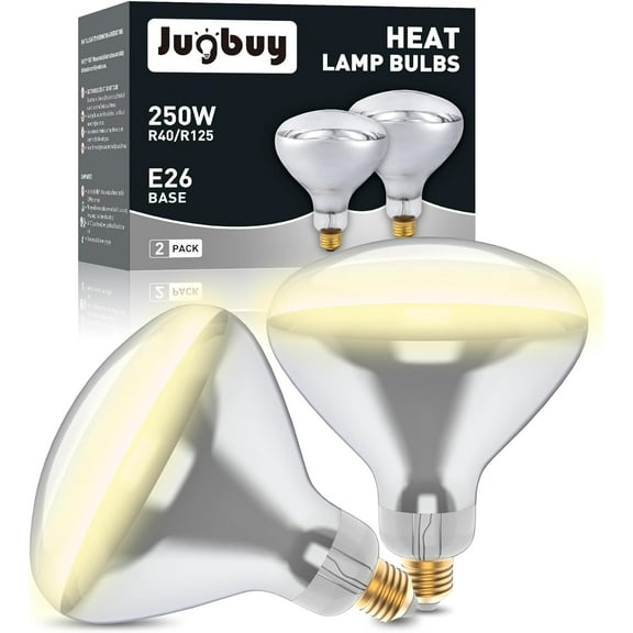 250 Watt Heat Lamp Bulbs, Clear Incandescent Heating Outdoor Light Bulb for Bathroom, Chickens, Chicks, Ceiling, Reptile, Food, Plants, Medium E26 Base - 2 Pack