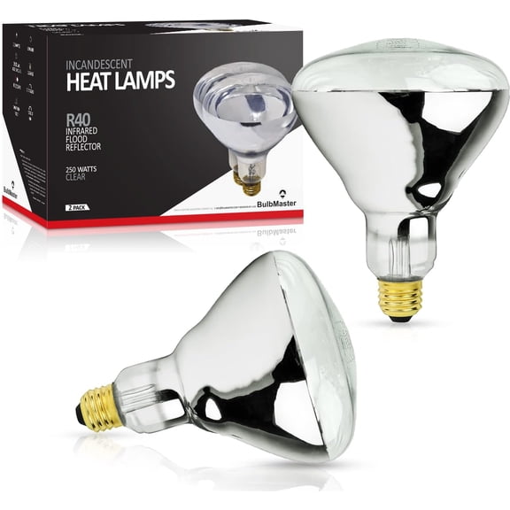 250 Watt Heat lamp Bulb for Bathroom R40 Incandescent Shower Lamp Clear Infrared Bath Light 250R40 Chicken E26 Base 2 Pack