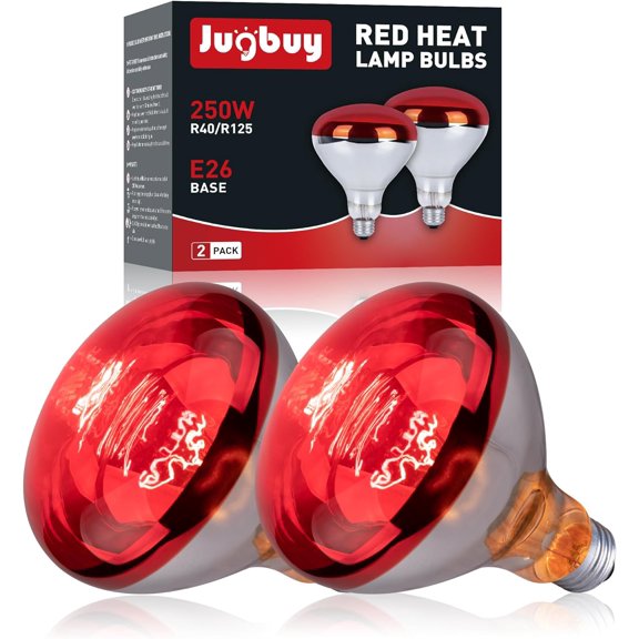 250 Watt Red Heat Lamp Bulbs, Chicken Infrared Incandescent Light Bulb, Brooder Heat Lamps for Chickens, Chicks, Reptile, Pets, Coop, Poultry, Food, Bathroom, Ceiling, E26 Base - 2 Pack