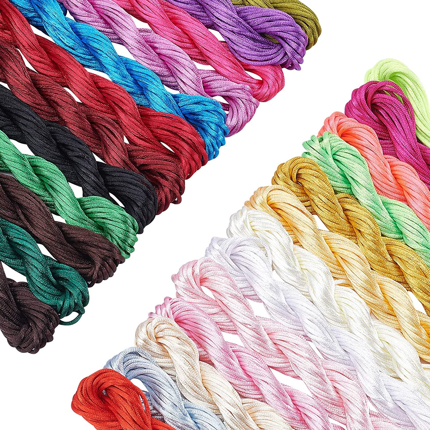 250 Yards 2mm Rattail Satin Silk Cords Satin Bracelet String Nylon Cord Thread for Necklace Friendship Bracelet Chinese Knot Macramé Dream Catchers Braid Hair 25 Color