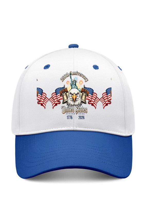 250 Year American Anniversary 1776-2026 Lady Liberty American Flag Background Baseball Cap Adjustable Snapback