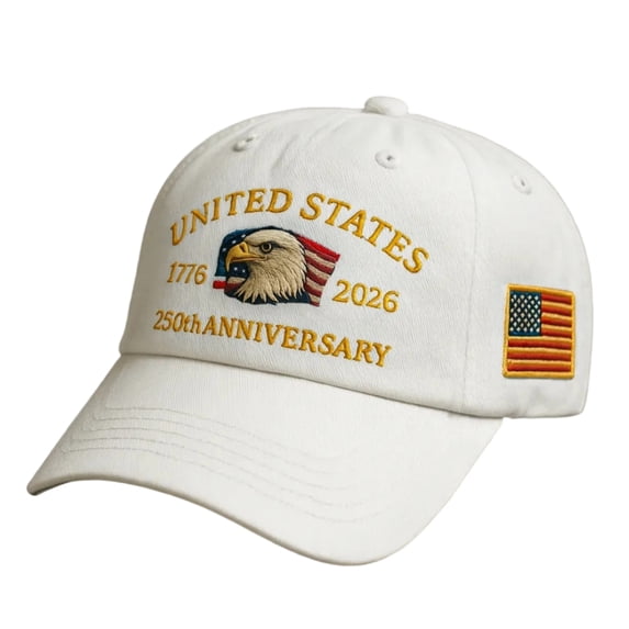 250 Year American Anniversary Embroidered Baseball Cap – USA Patriotic Flag Hat, Retro Distressed Denim, Adjustable Metal Buckle Veterans Style