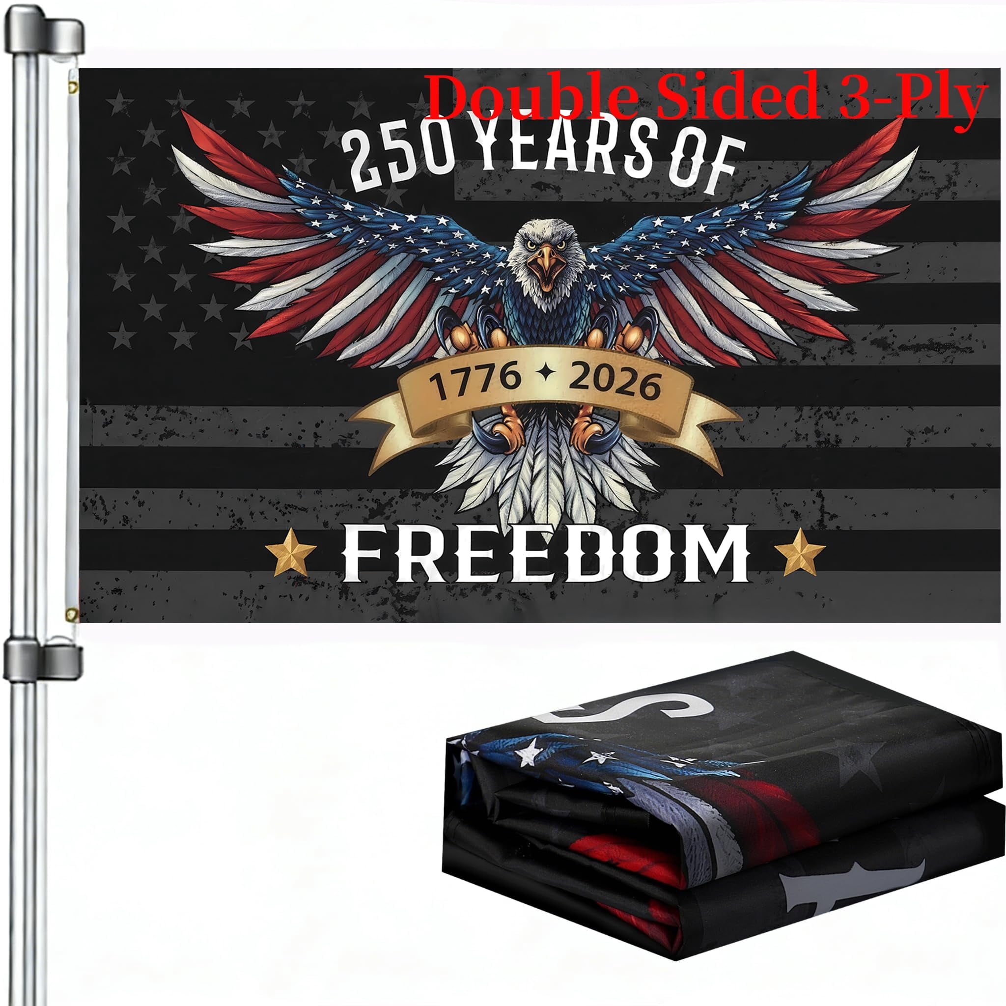 250 Year American Anniversary Flag 250th Anniversary Usa Flag Patriotic 4th of July Independence Day 1776-2026 Yard Flags For Outside 3x5 Ft Outdoor Banner Decorations