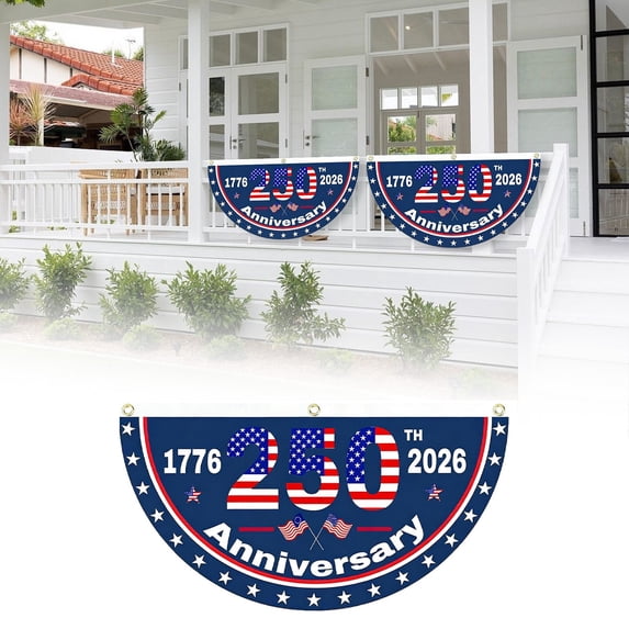 250 Year American Anniversary Flag,35.4"x17.7" Fan Flags Banner, 250th Anniversary USA Flag for Wall,Front Door,Porch,Fence,250th 4th of July Patriotic Gift,Bunting Flags Outdoor Decorations(E)