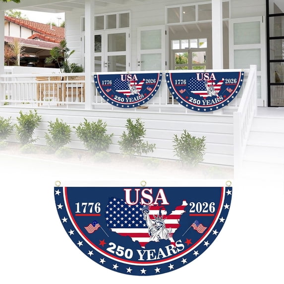 250 Year American Anniversary Flag,35.4"x17.7" Fan Flags Banner, 250th Anniversary USA Flag for Wall,Front Door,Porch,Fence,250th 4th of July Patriotic Gift,Bunting Flags Outdoor Decorations(D)