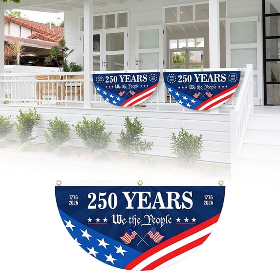 250 Year American Anniversary Flag,35.4"x17.7" Fan Flags Banner, 250th Anniversary USA Flag for Wall,Front Door,Porch,Fence, 250th 4th of July Patriotic Gift,Bunting Flags Outdoor Decorations(B)