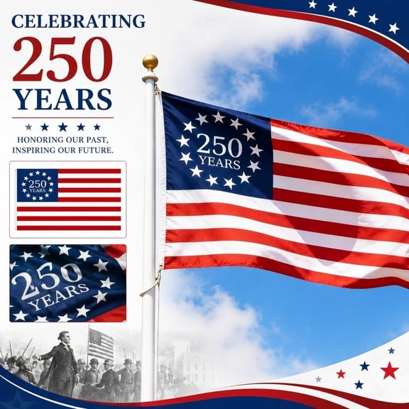 250 Year American Anniversary Flag, Double Sided American Flag, 1776-2026 250 Years Outdoor Anniversary Banner for Garden Home Decoration E