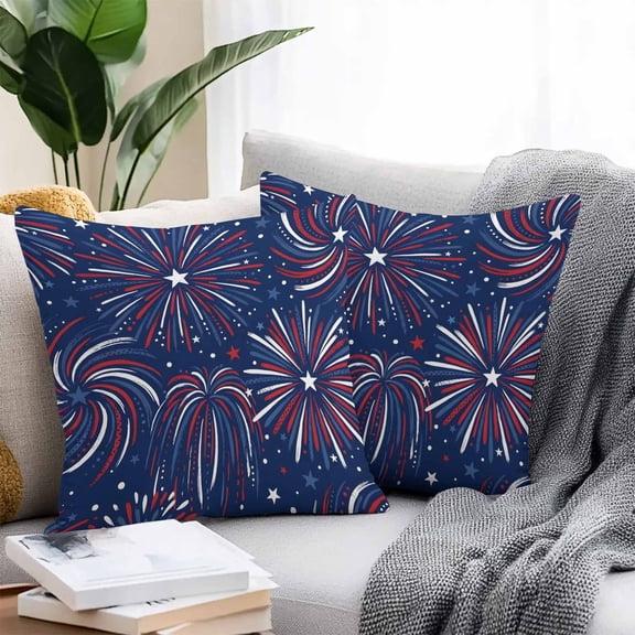 250 Year American Anniversary Flag Throw Pillow Covers 20x20 Inch Set of 2, Blue Fireworks Waterproof Outdoor Pillow Covers, Decorative Cushion Pillowcases for Couch, Sofa, Bed, Garden, Patio
