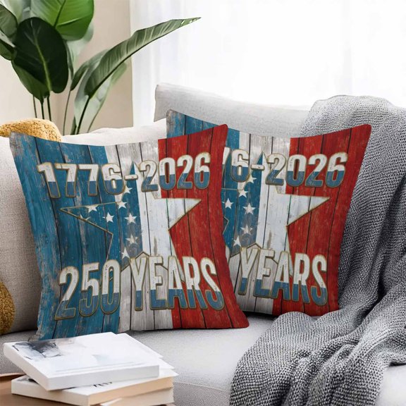 250 Year American Anniversary Flag Throw Pillow Covers 26x26 Inch Set of 2, Vintage Teal Red Star Waterproof Outdoor Pillow Covers, Decorative Cushion Pillowcases for Couch, Sofa, Bed, Garden, Patio