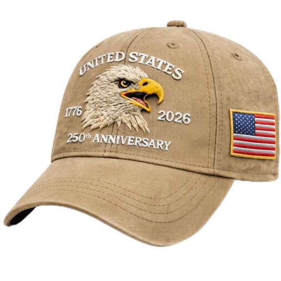 250 Year American Anniversary Hat, Official USA 250th Anniversary Merchandise Baseball Cap with Embroidered Flag, Patriotic Gift for 1776-2026