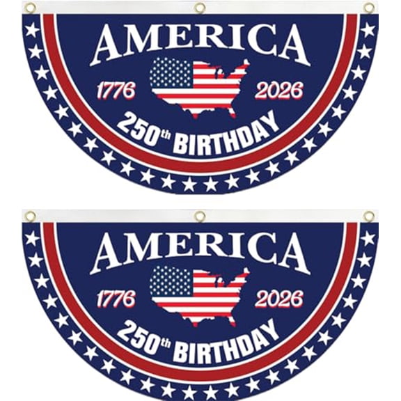 250 Year Anniversary Birthday Bunting Flag, Patriotic USA Anniversary Fan Banner 1776-2026, 1.5X3 FT, Navy Blue Red White, with Brass Grommets