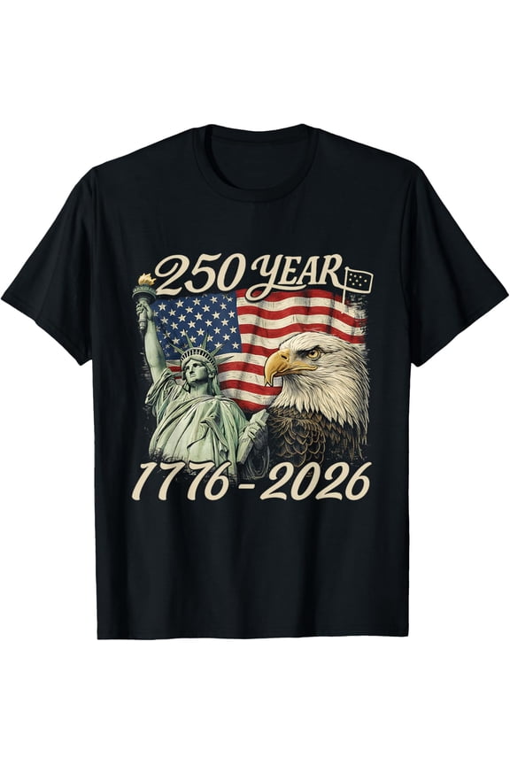 250 Years 1776 2026 250th Birthday 4th of July American Flag T-Shirt