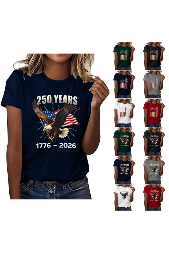 250 Years 1776-2026 250th Birthday Eagle T-Shirt for Celebrate 250th Anniversary of America Patriotic Veteran Tee 250 Merchandise Short-Sleeved Top for Woman S