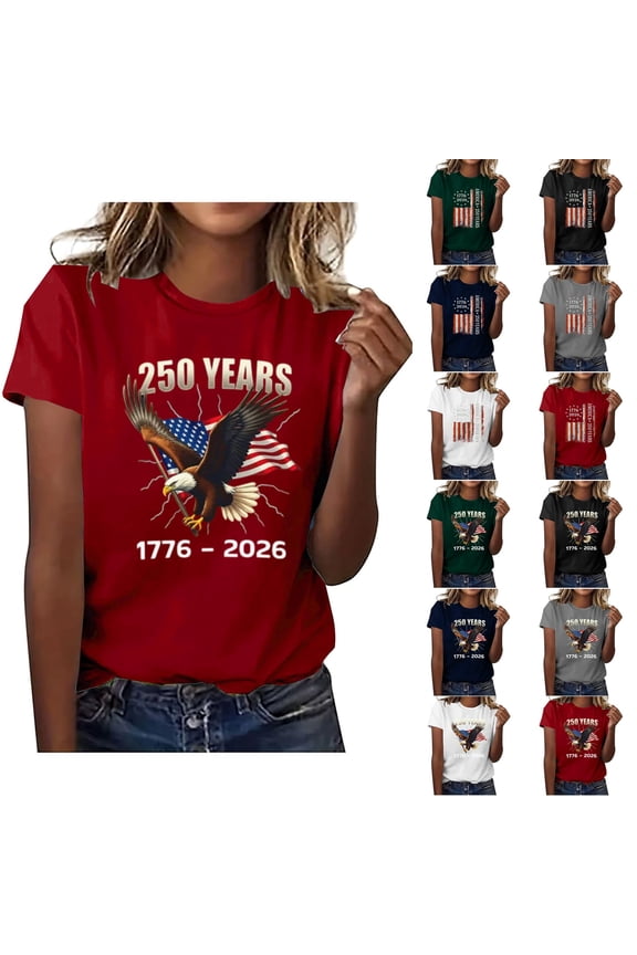 250 Years 1776-2026 250th Birthday Eagle T-Shirt for Celebrate 250th Anniversary of America Patriotic Veteran Tee 250 Merchandise Short-Sleeved Top for Woman XL