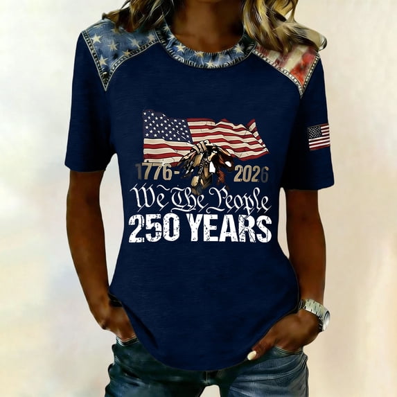 250 Years 1776-2026 250th Birthday Eagle T-Shirt for Celebrate 250th Anniversary of America Patriotic Veteran Tee 250 Merchandise Short-Sleeved Top for Woman