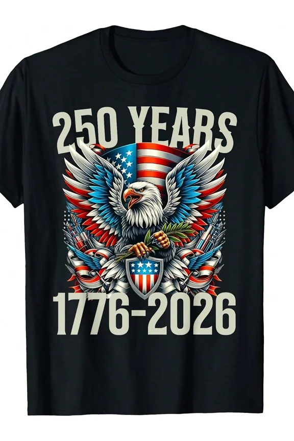 250 Years 1776-2026 American Eagle Patriotic Men's Graphic T-Shirt USA Independence Anniversary Tee