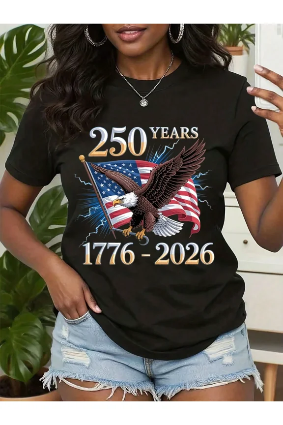 250 Years 1776-2026 American Flag Bald Eagle Patriotic Adult Graphic T-Shirt
