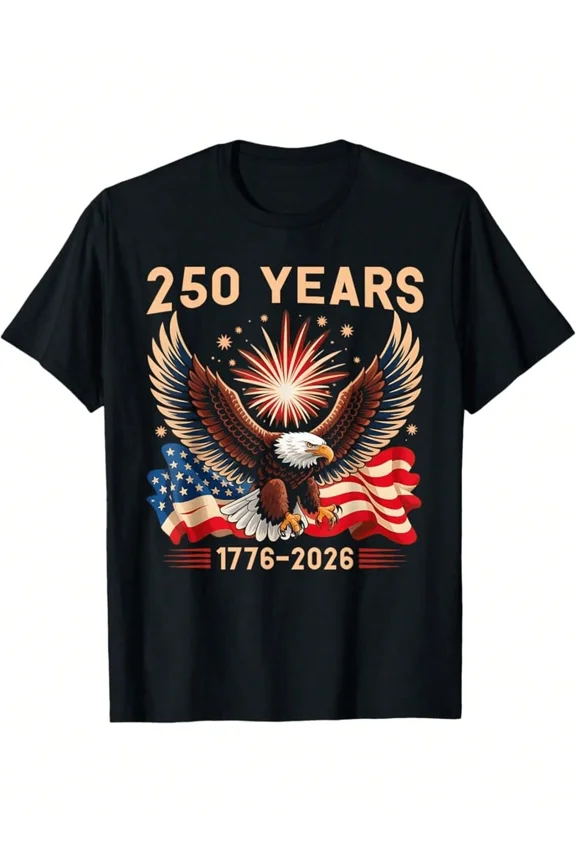 250 Years 1776-2026 American Flag Bald Eagle Patriotic Men's Graphic T-Shirt