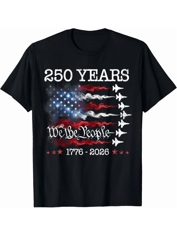 250 Years 1776 2026 Flag USA Fighter Jets 4th July Vintage Graphic Design For Everyday Style T-Shirt, Size S-5XL