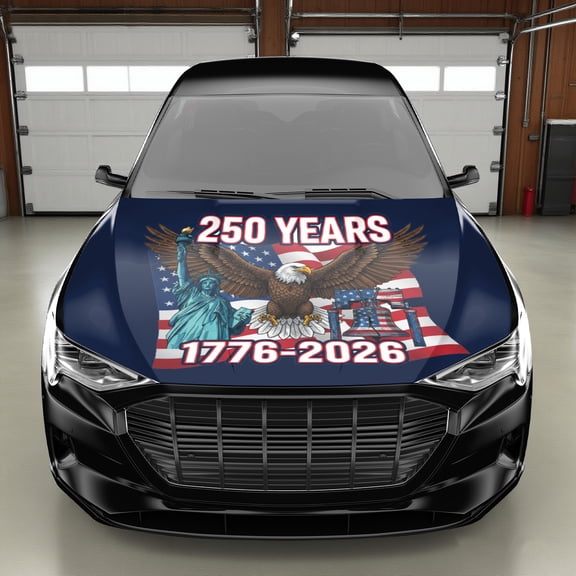 250 Years 1776-2026 Patriotic Car Hood Decal - Bald Eagle, Statue of Liberty, Liberty Bell & American Flag Design for Trucks, SUVs, and Cars