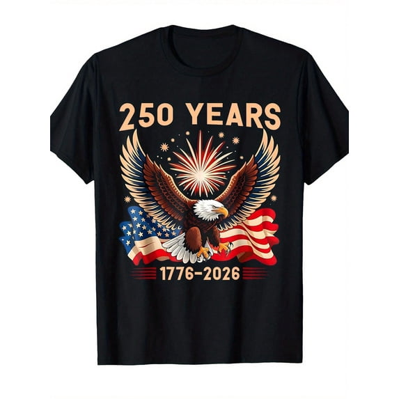 250 Years 1776-2026 USA Patriotic Bald Eagle American Flag Men's Women's Graphic T-Shirt
