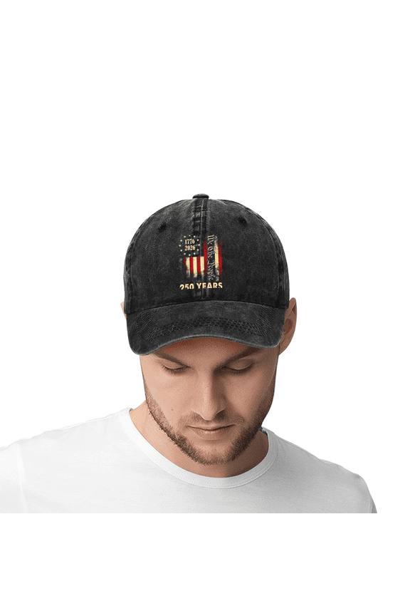 250 Years 1776-2026 We The People Distressed USA Flag Vintage Washed Black Baseball Cap, Patriotic Adjustable Dad Hat