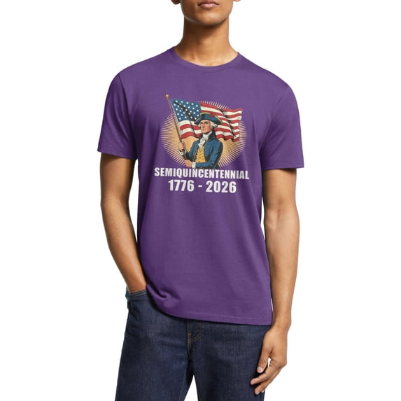 250 Years America Anniversary 1776-2026 USA Flag Purple Graphic T Shirts for Men, Patriotic Crewneck Tee as Holiday Gift - L