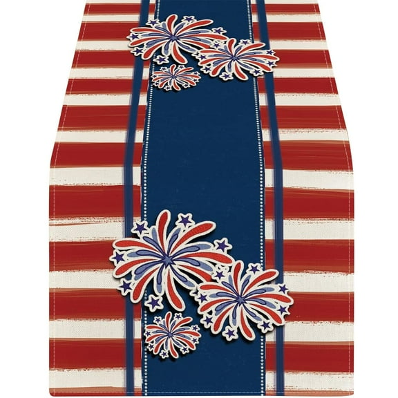 250 Years Of America Anniversary Decoration Table Runner, 72x13" Patriotic Theme Table Cover, Red White Blue Design Table Cover for Home Indoor Holiday Party Kitchen Supplies