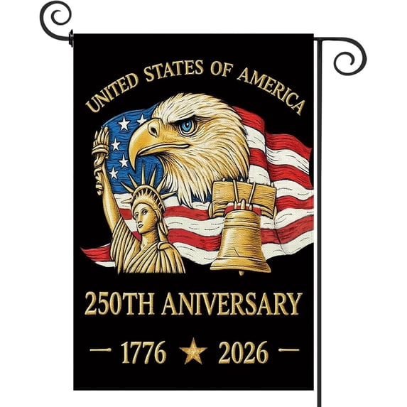 250 Years America Double Sided Garden Flag 12.5x18 Inch 250th Anniversary USA Patriotic Banner Weatherproof Yard Banner with Statue of Liberty Design for 1776-2026 Commemorative Decoration
