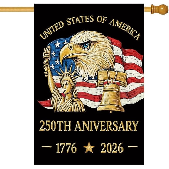 250 Years America Double Sided Yard Flag 250th Anniversary USA Patriotic Banner Weatherproof Vertical House Banner with Eagle Design for 1776-2026 Commemorative Decoration