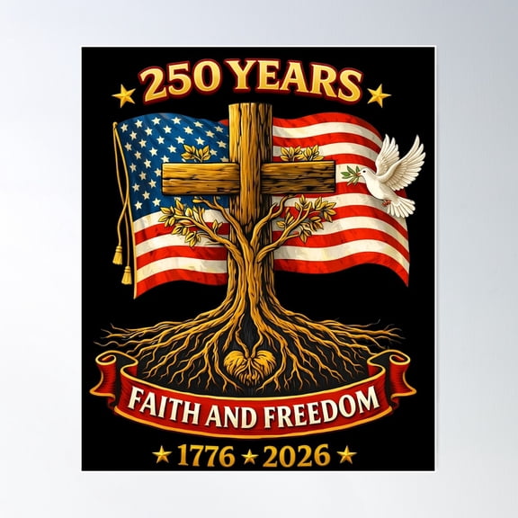 250 Years America Faith And Freedom Since 1776 4th Of July Heritage Typography, Unframed Poster