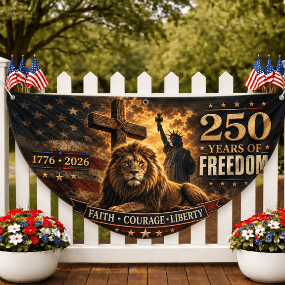 250 Years America Flag Banner Patriotic Lion Cross Freedom Yard Decor,american flag, usa flag, 4th of july flag, america 1776
