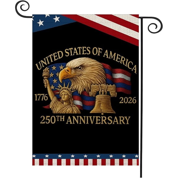 250 Years America Garden Flag,250th Anniversary USA Patriotic Banner Double-Sided with Eagle,Statue of Liberty Liberty Bell,1776-2026 Commemorative,12 x 18 Inch
