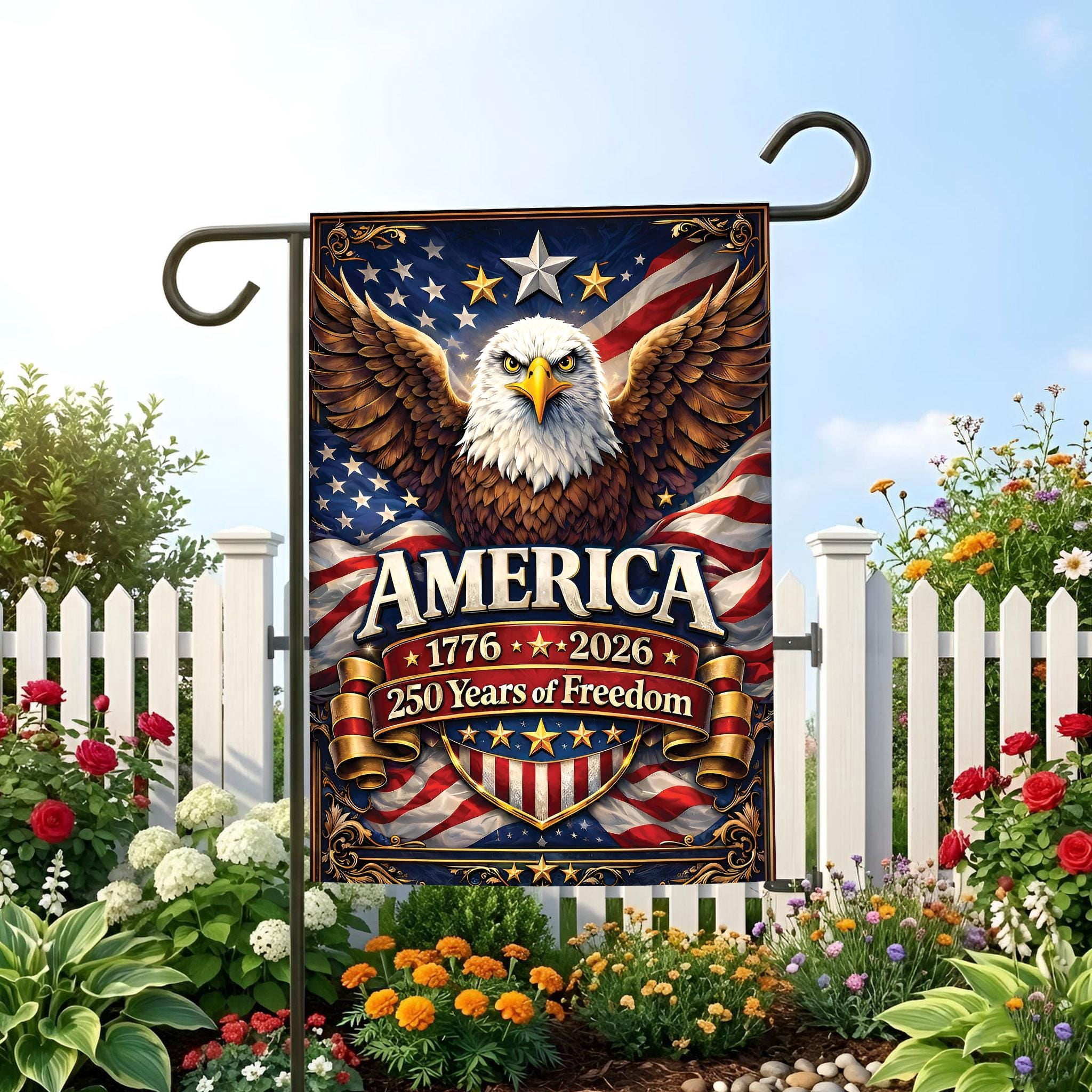 250 Years America Garden Flag, America 250th Birthday Banner, 1776-2026 Anniversary Patriotic Gift, USA Commemorative Banner