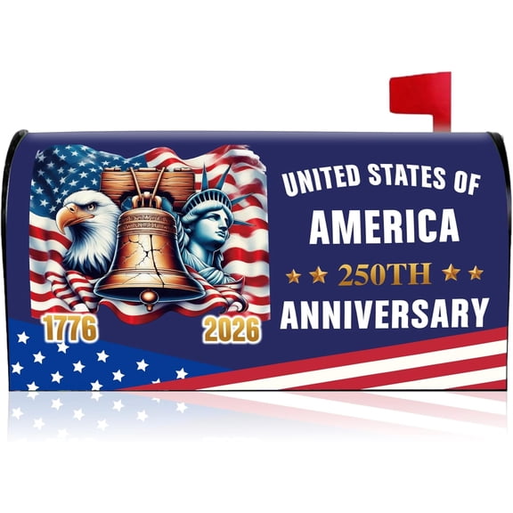 250 Years America Magnetic Mailbox Cover, 250th Anniversary USA Magnetic Mailbox Cover Standard Size, Patriotic Flag Mail Post Box Covers for Holiday Festival Outdoor Yard Garden Decor 21" X 18"