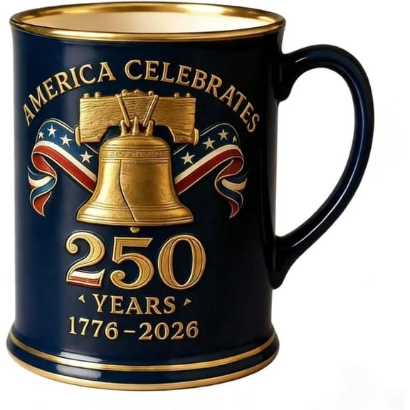 250 Years of America Navy Blue Ceramic Diner Mug - Patriotic 1776-2026 American Flag Anniversary Liberty Bell Design - Ceramic Coffee Mug, American Flag 1776-2026 Patriotic Keepsake, 11oz